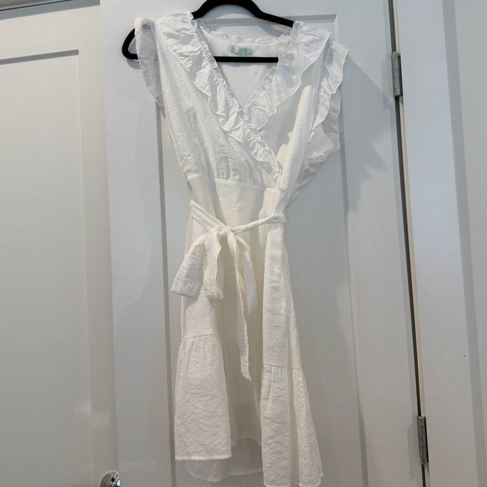 Jade by Melody Tam White Ruffle Wrap Dress – XS